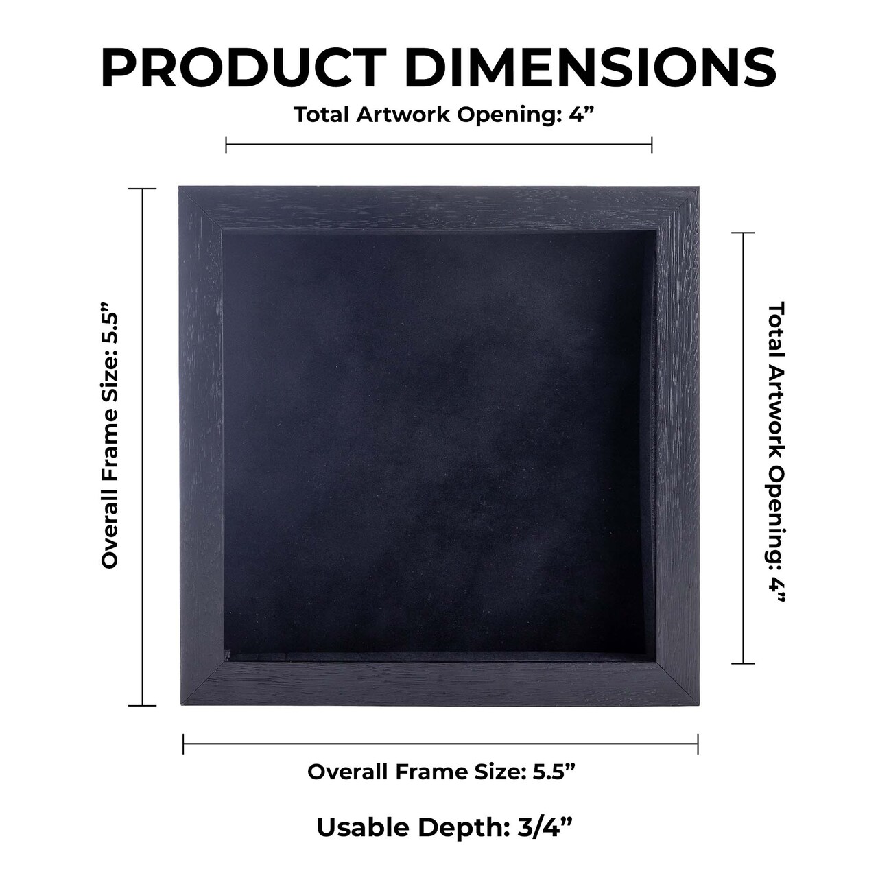 Black Wood Grain Shadow Box Frame with Acrylic Front - Black Suede Backing, 30 Sizes